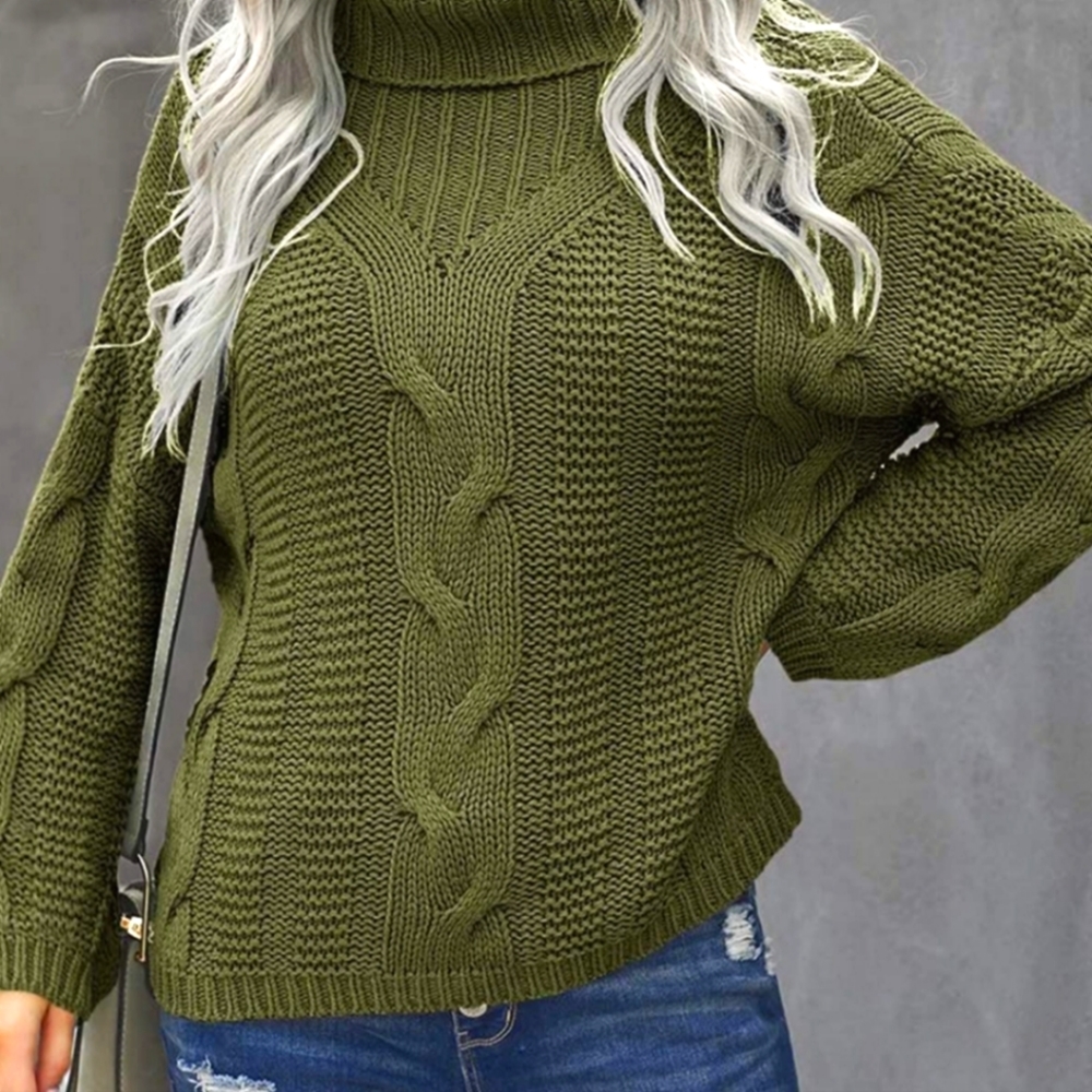 Women's Turtleneck Pullover Sweater - Army Green